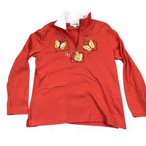 Breckenridge Womens Sweatshirt Medium Long Sleeve Quarter Zip Orange Casual